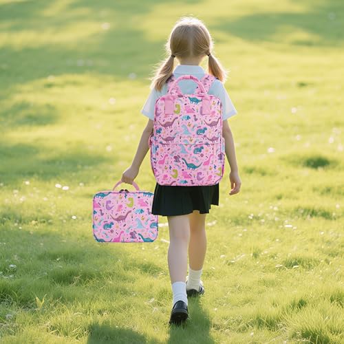 Toddler Backpack with Lunch Bag Box Set for Preschool Kindergarten Boys Girls Kids Small Backpacks School Bookbag for Elementary Primary(Pink Dinosaur)2