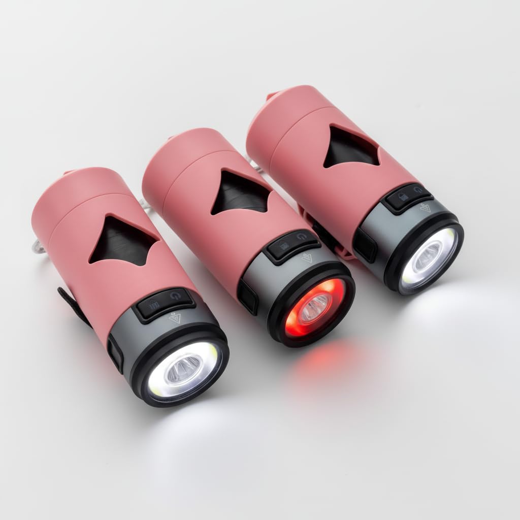Support sac déjection canine rose avec lampe LED pour balades nocturnes et camping