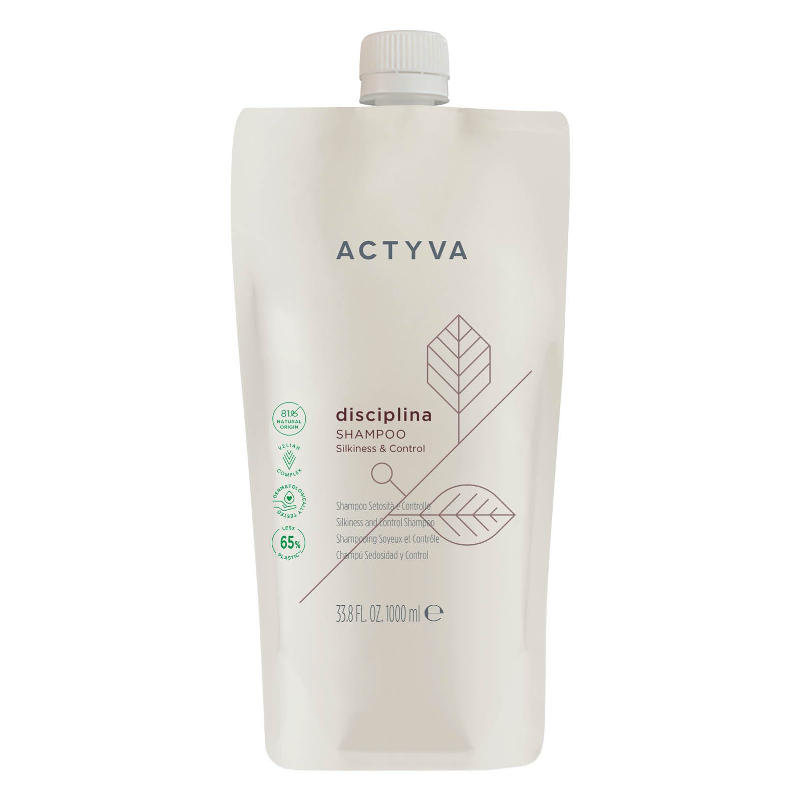 Actyva - Disciplina Shampoo, feuchtigkeitsspendend und entwirrend für krauses Haar, mit Hyaluronsäure und Mandelöl, Seideneffekt - 1000 ml