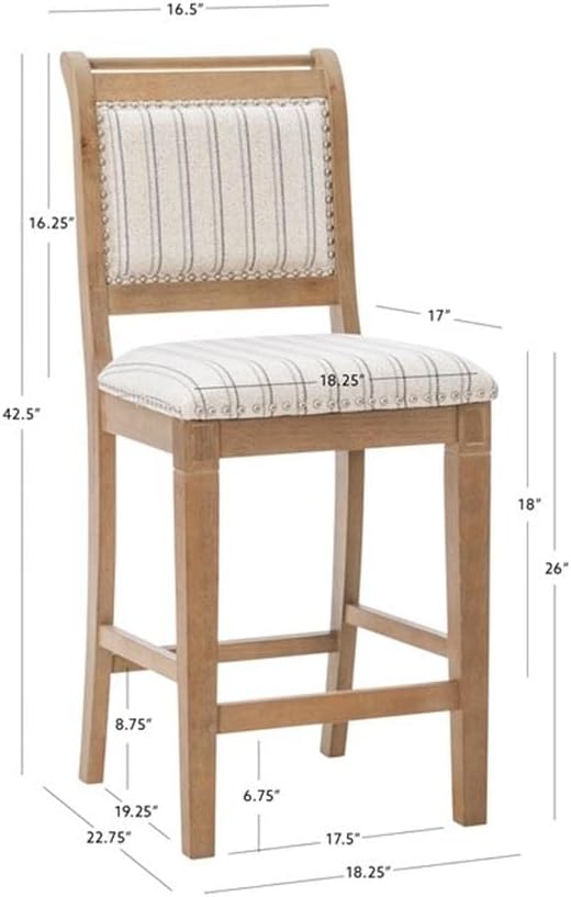 Linon Kendall 26" Counter Stool Padded Back & Seat in Greywash Finished Wood