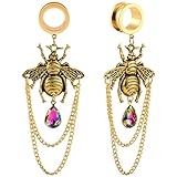 Atomhole 2PCS Bee Colorful Crystals Dangle Ear Plugs Tunnels Gauges Hypoallergenic 316 Stainless Steel Ear Expander Stretcher Piercing Body Jewelry 2g-1' (6mm-25mm)