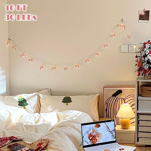 Image of Fairy String Lights 10FT 30LEDs Rainbow Theme Battery or USB Operated with Remote Summer Boho Pink Hanging Lights for Patio Garden Home Party Wedding Classroom Girl Room Decorations