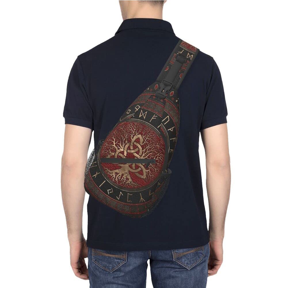 Sac Taille Bandoulière Viking pour Hommes, Sac Poitrine Imprimé Nordique Sac bandoulière Sport Voyage Gym Entraînement Déplacements