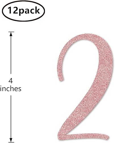 Miniatura 2 de Palitos de centro de mesa de cumpleaños con purpurina de oro rosa, paquete de 12 decoraciones de fiesta de aniversario número 2