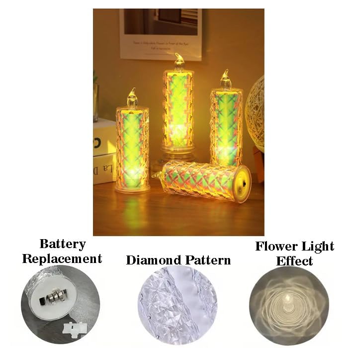 Image of Big Crystal LED Tea Light Candles | Flameless & Smokeless Diya | Decorative Acrylic Candle | Home Decor, Navratri Decor, Diwali Decoration Item, Pooja Room, Table, Mandir Decor | Popo Toys