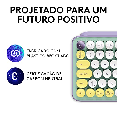 Teclado Mecânico sem fio Logitech POP Keys com teclas Emoji Personalizáveis, Design Compacto Durável
