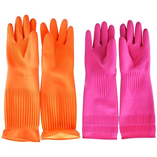 Top819 Trade Putz-Handschuhe; wiederverwendbare, lange Gummi-Handschuhe für Küche, Haushalt, Geschirrspülen. Pink&orange