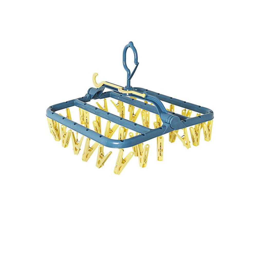 JINGYAN Standard Hangers 32 Clips Folding Socks Clothes Hanger Rack Home Clothespin Drying Closet Wardrobe Organizer Blue/White(Blue)