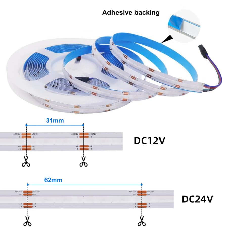 Tira LED flexible RGB 5V 5m COB 576 LEDs/m miniatura 4