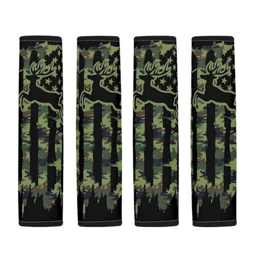 Image of AFPANQZ Deer America Flag Seat Belt Cover Pads Cushion Universal Fit Safety Seatbelt Pillow Head and Neck Support Adjustable Driver Shoulder Protection Luggage Bag Strap Pad
