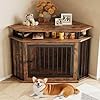 IRONCK 44″ Corner Dog Crate with 2-Tier Shelves, Wooden Dog Kennel Furniture, Dog Kennel Indoor Furniture for Small and Medium Dogs, Rustic Brown (23.6″ L x 43.3″ W x 32.3″ H)
