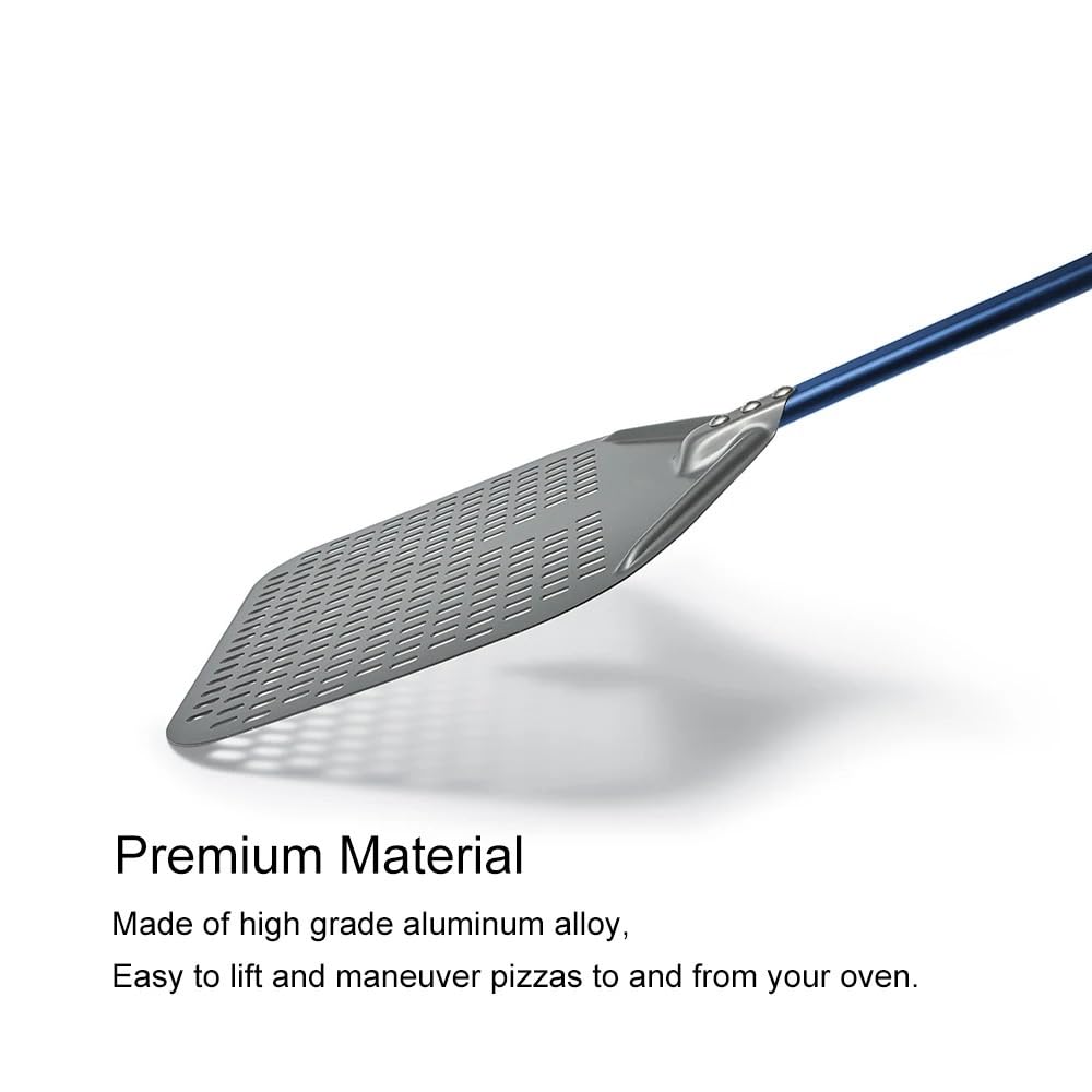 Pala Per Pizza Pala for pizza rettangolare perforata da 12/13/14 pollici con manico blu in lega di alluminio(12 inch 71cm Blue)
