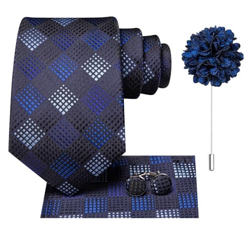 Image of Hi-Tie Mens Paisley Floral Striped Ties Set Silk Necktie and Lapel Pin for Men Pocket Square Cufflinks Set Business Wedding
