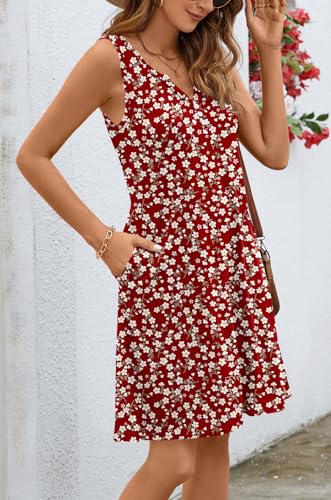 Image of Ladlop Summer Dresses for Women 2026 Beach Loose Casual A Line Dress Sleeveless V-Neck Sundress with Pockets