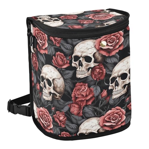 Image of MNSRUU Car Trash Can with Lid, Gothic Skull and Flower Car Trash Bag Hanging Organizers and Storage for Front Back Seat, Leak-Proof Trash Bin