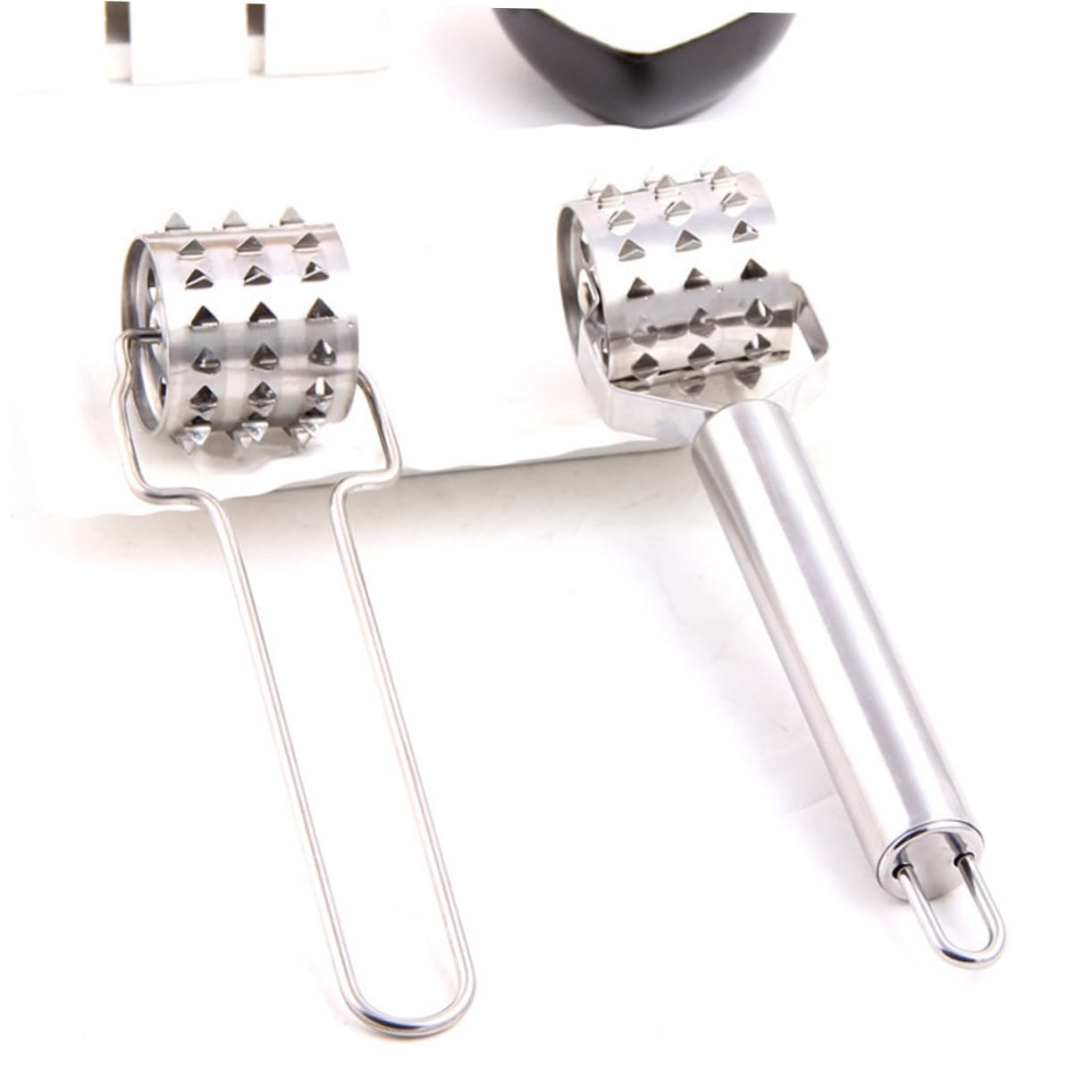 OUNONA Stainless Steel Meat Tenderizer Hammer Rolling Hammer Tool for Pizza Cookie Baking Meat Preparation Long Handle Design Easy to Store for Home Restaurant Use