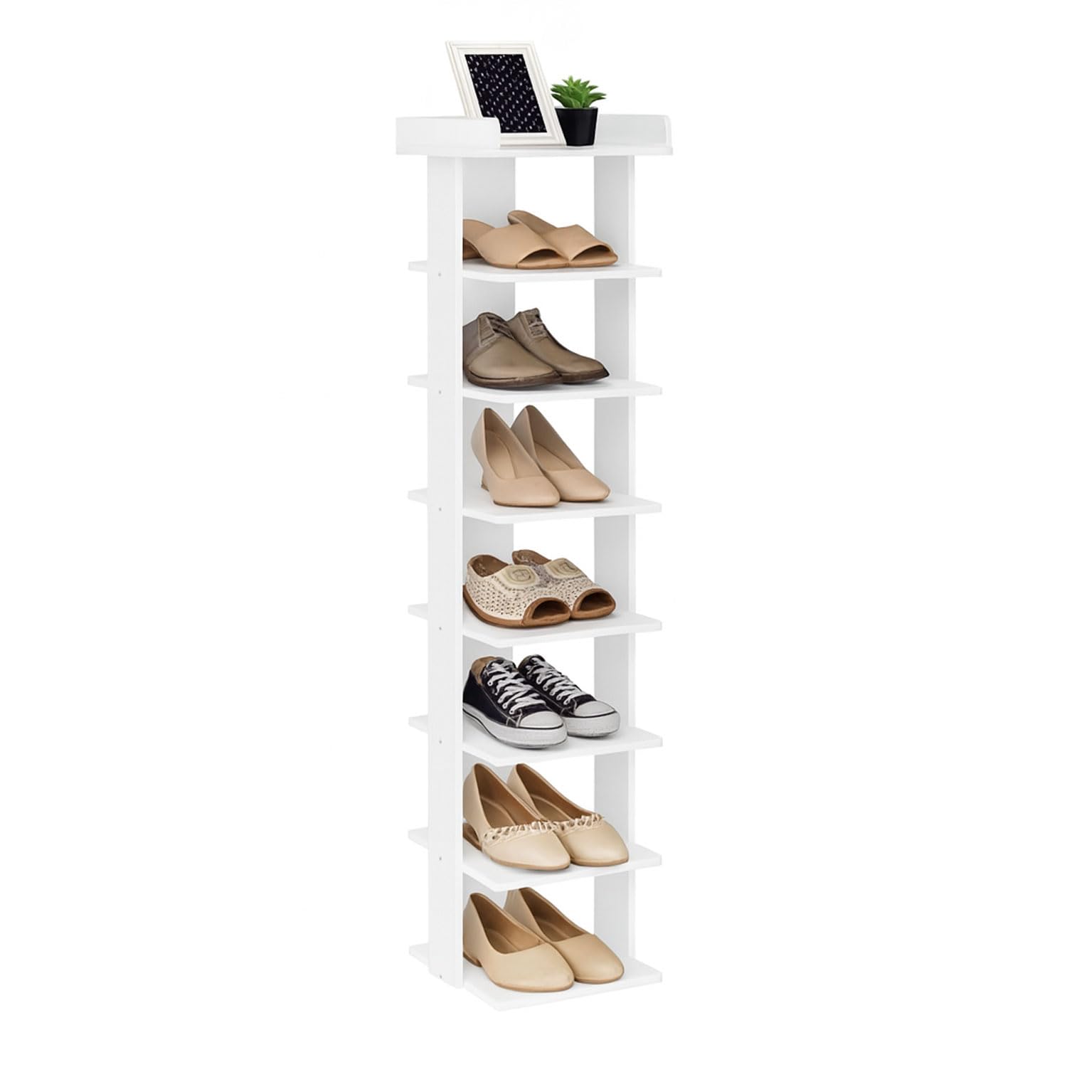 Neo 7 Tier Wooden Shoe Rack Slim Narrow Storage Cabinet Space-Saving Entryway Bedroom Wardrobe (Black)