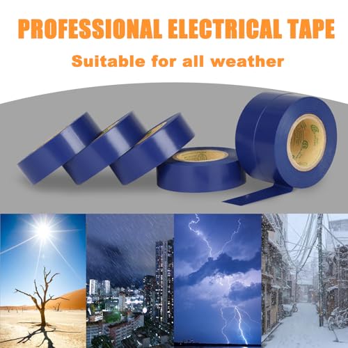 Image of Blue Electrical Tape, UL Approved, Industrial Grade Vinyl Electrical Insulating Tape, Electric Tape for Improvement Electrical Equipment, 0.7in X 33ft (6 Pack)