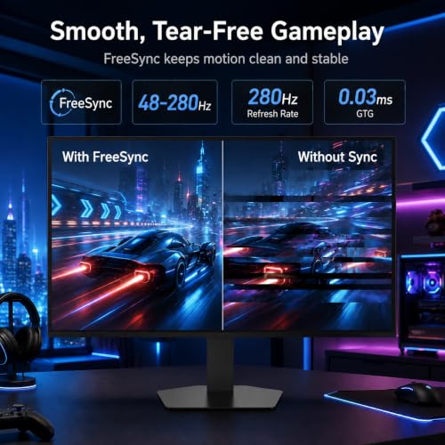 Image of Deco Gear 27 QHD OLED Gaming Monitor | 280Hz 0.03ms Response, HDR400, Adaptive Sync, 99% sRGB, 1.5M:1 Contrast, Borderless Design, Height Adjustable Stand, HDMI 2.1, DisplayPort 1.4