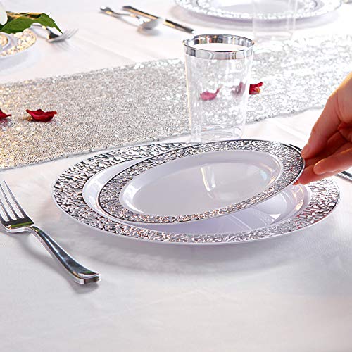 Wdf 102Pcs Silver Plastic Plates-Disposable Plates With Silver Rim- Lace Design Plates Including 51Plastic Dinner Plates 10.25Inch,51 Salad Plates 7.5Inch #TOP3