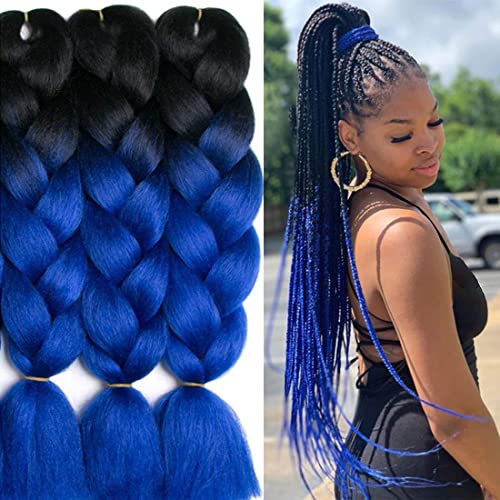Braiding Hair Ombre Blue Braiding Hair Kanekalon Braiding High Temperature Fiber Crochet Twist Braids(1B/Blue#)