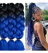 Jumbo Braiding Hair 3pcs(black/blue) Synthetic Ombre Hair Kanekalon Braiding High Temperature Fib...