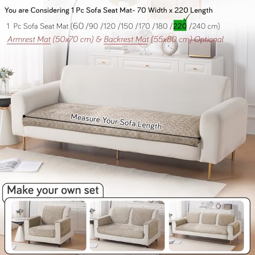 Image of HOKIPO Premium Velvety Quilted Anti-Slip Sofa Cover Mats for L-Shape & 1 /2 /3 Seater Sofa | Make Your Own Sofa Cover Set, 'Softline Quilted Series' 70(W) x 220(L) cm | Latte Brown (AR-6319-LBR)