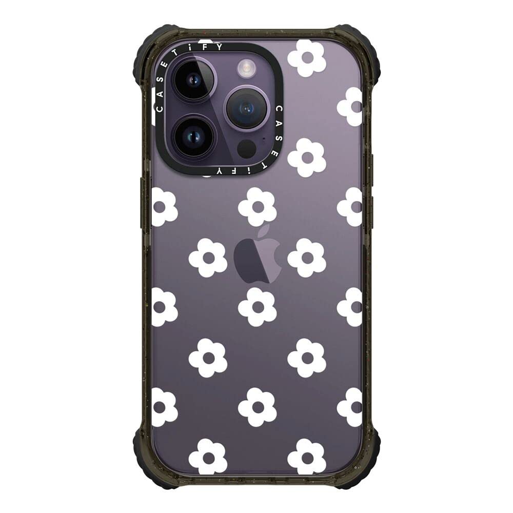CASETiFY Ultra Impact iPhone 14 Pro Case [5X Military Grade Drop Tested / 11.5ft Drop Protection] - Ditsy Daisies - White - Clear Black