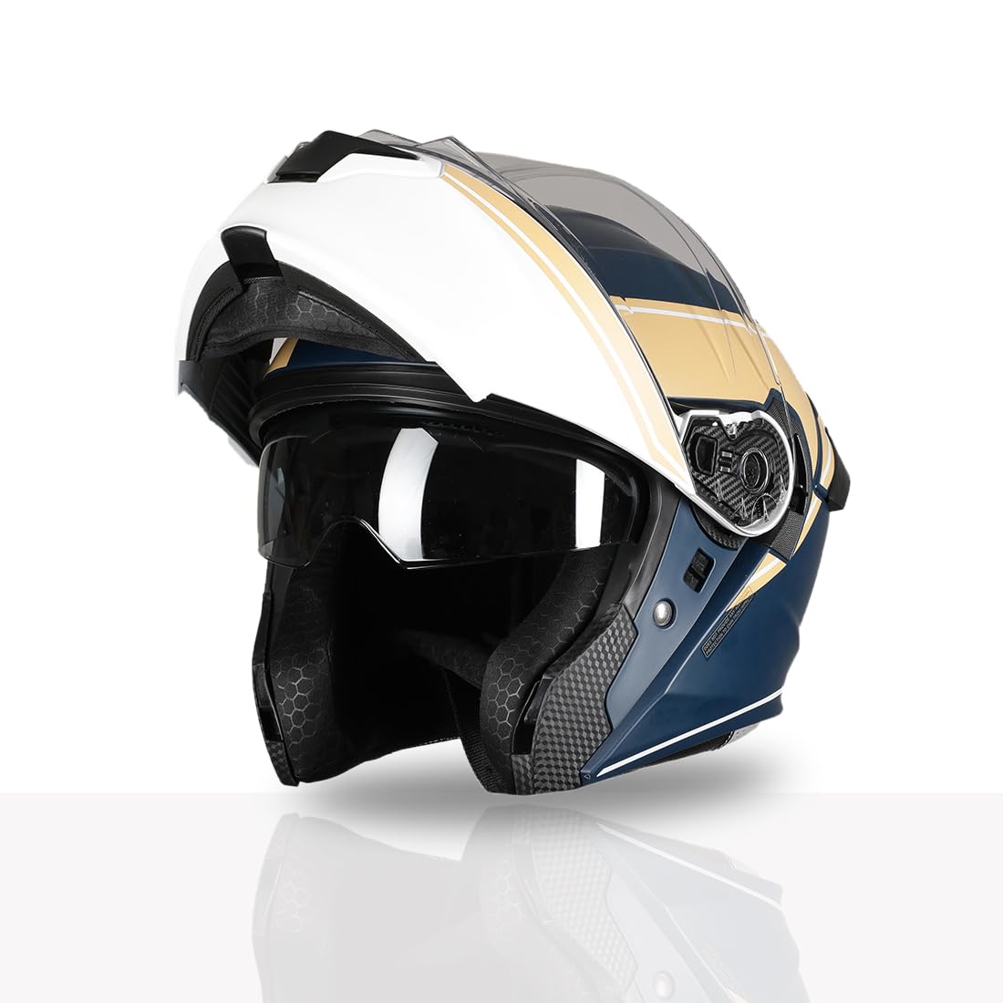 TVS Racing SuperPose Smoked Dual Visor Flip Up Modular Helmet for Men and Women, ISI DOT Certified, ABS Shell, Quick Release Visor, Lightweight, Ventilated, Open Face to Full Face-image-38