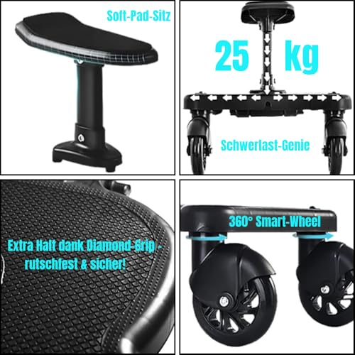 TinyPath Kinder Buggy Board - Universelles Trittbrett 19cm Sitz für alle Kinderwagen & Reisebuggys | Perfekt für Geschwisterwagen | Sicher, stabil & rutschfest | Einfache Montage | Kinderwagen-Zubehör