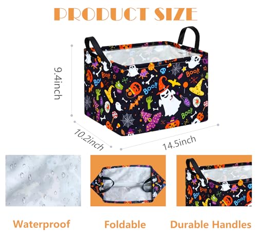 Image of MAIZMZ Halloween Storage Basket Pumpkin Ghost Gift Basket for Kids Foldable Toy Box Waterproof Organizer Bin Laundry Nursery Hamper for Home Office Dorm Closet Shelf