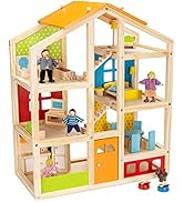 PIDOKO KIDS Skylar Wooden Dollhouse - Includes 20 Pcs Furniture Accessories, 5 Family Dolls and a...