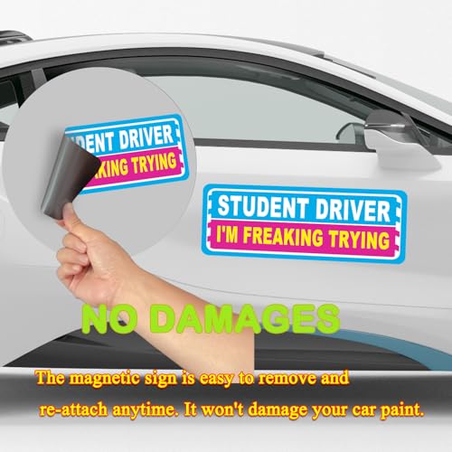 Image of Miss Kiss Stickers Student Driver Car Removable New Driver Stickers for Cars & Windows - Paint-Safe Student Driver Signs Stickers NOT Magnets (Pink White), Small