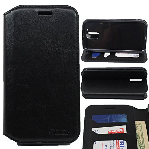 Compatible For Moto G4 Xt1621 Case, Moto G4 Plus Case, Soga® [Pocketbook Series] Pu Leather Folio Flip Wallet Cover For Moto G Plus (4Th Gen.) - Luxury Black #TOP13