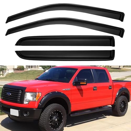 Image of Window Visors Rain Guards for 2009-2014 Ford F150 SuperCrew Cab, Out-Channel Window Vent Wind Deflectors Visors Shades for 2010-2014 F-150 SVT Raptor Full-Size Cab