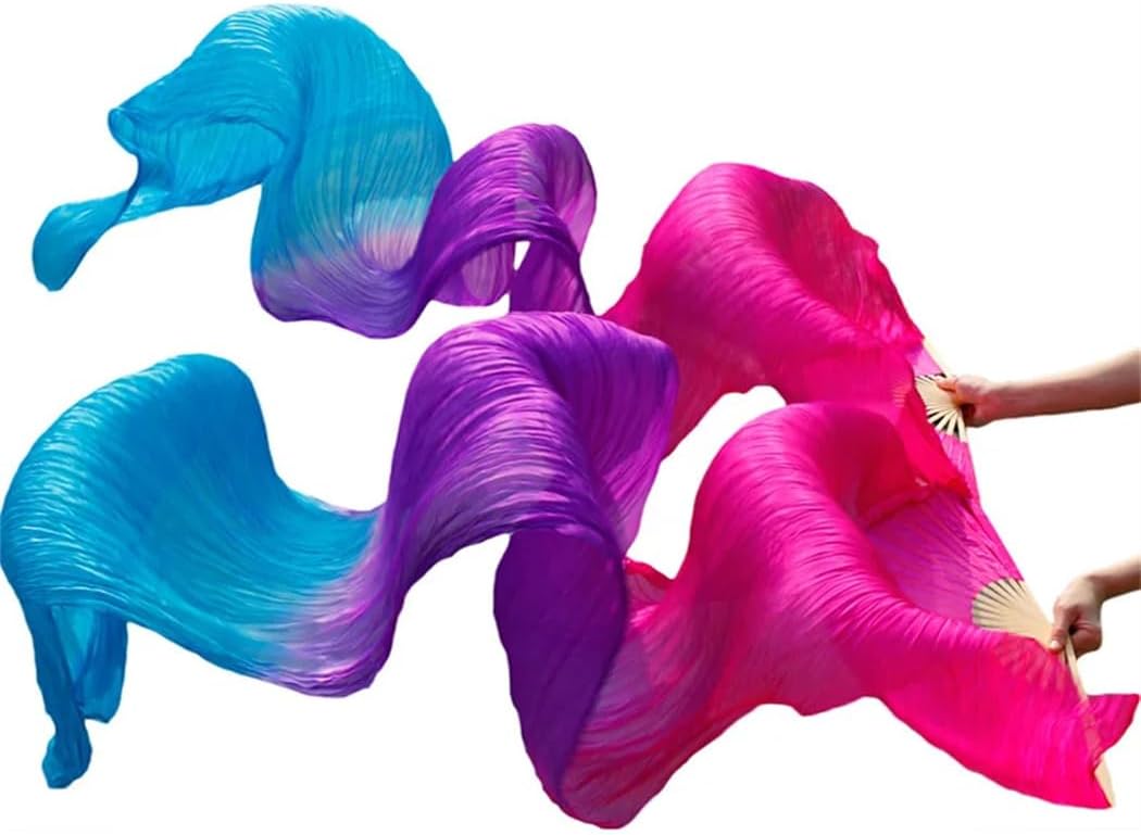 Women 100% Silk Belly Dance Fans Handmade Dyed Belly Dance Long Fans Belly Dancing Accessories 180X90cm Gradient