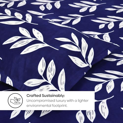 Image of Rivermoor 200 TC Ultrasoft Cotton Bedsheet for Double Bed | Queen Size Bed Sheet with 2 Pillow Covers | Navy Floral Print | 88 x 96 Inches | Breathable & Hypoallergenic