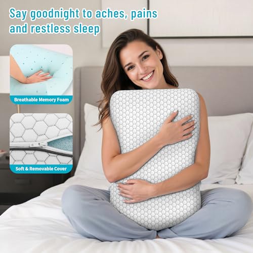 Image of CushyOasis Memory Foam Pillows for Side, Back and Stomach Sleepers, Set of 2, Bed Pillow with Washable Cover and Breathable Mesh, Bed Pillow for Sleeping (Light Grey,Standard Size)