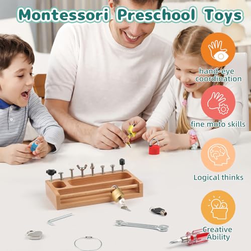 TOUHKAN Montessori Screwdriver Board Set Lock and Key Toys Kids Tools Nuts and Bolts Montessori Toys for 3 4 5 Year Old Learning Practical Life Materials Fine Motor Skills Occupational Therapy Games - Image 5