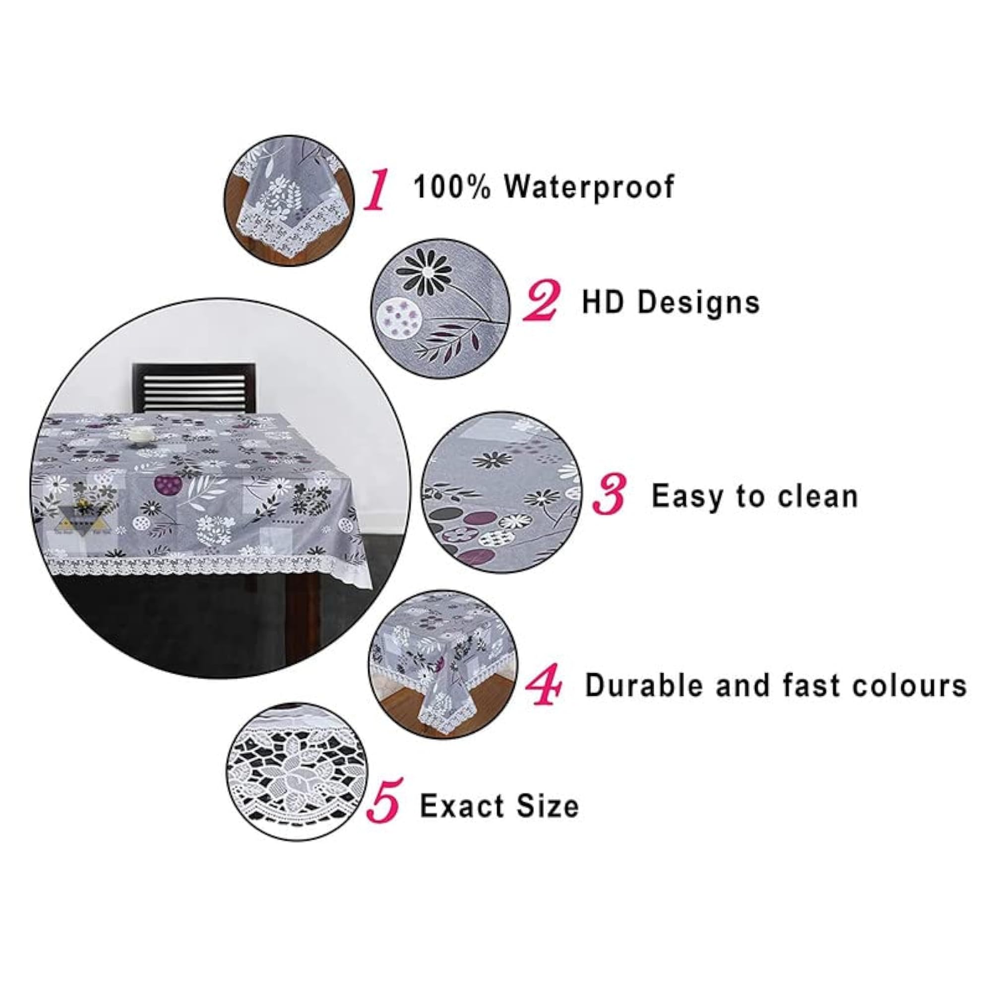 Leaf Grayish Color Self Design Table Cover for 2 to 4 Seater