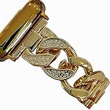 DSAAplus Metal Diamond Band Yellow Gold Chain Strap for All Apple Watch Models, Easy to Install and Remove (42/44/45/Ultra 49mm(M/XL), H yellow gold bling)
