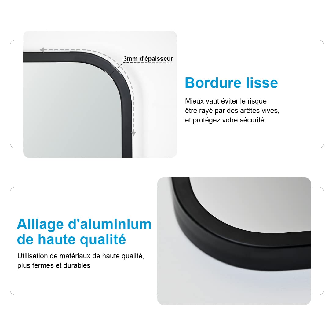 Miroir sur Pied 120 x 37 cm, Miroir Mural Rectangulaire avec Cadre Noir