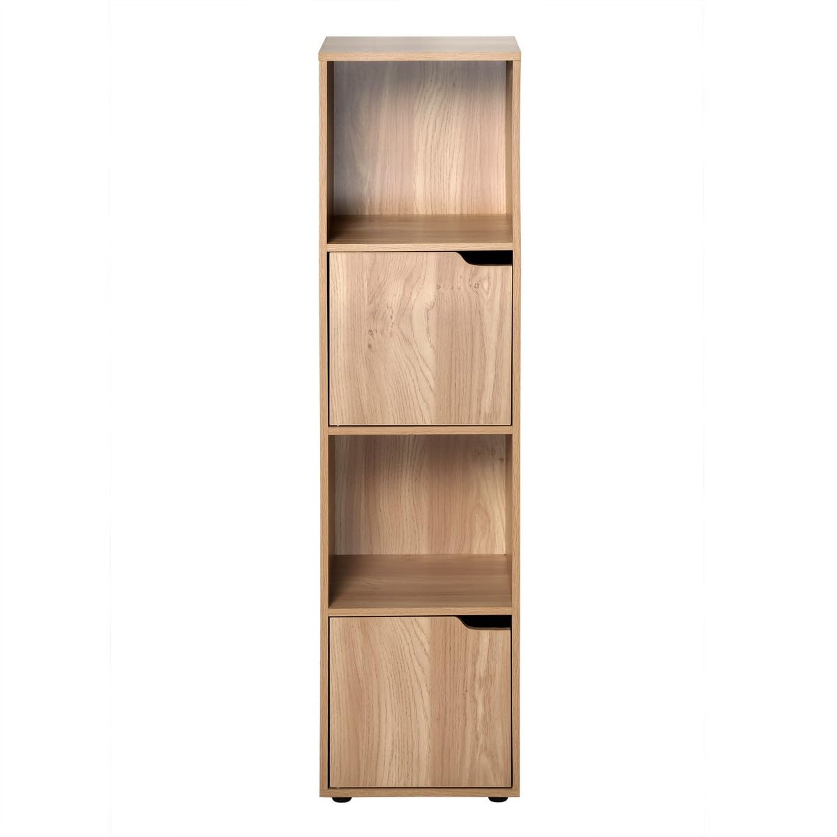 Calicosy - Meuble 4 Cases Décor Bois - MDF - 2 Portes Coulissantes - Colonne De Rangement Modulable - Solide Et Fonctionnel - Chambre, Séjour, Bureau - Contemporain - L 30,​7 x l 29 x H 120 cm