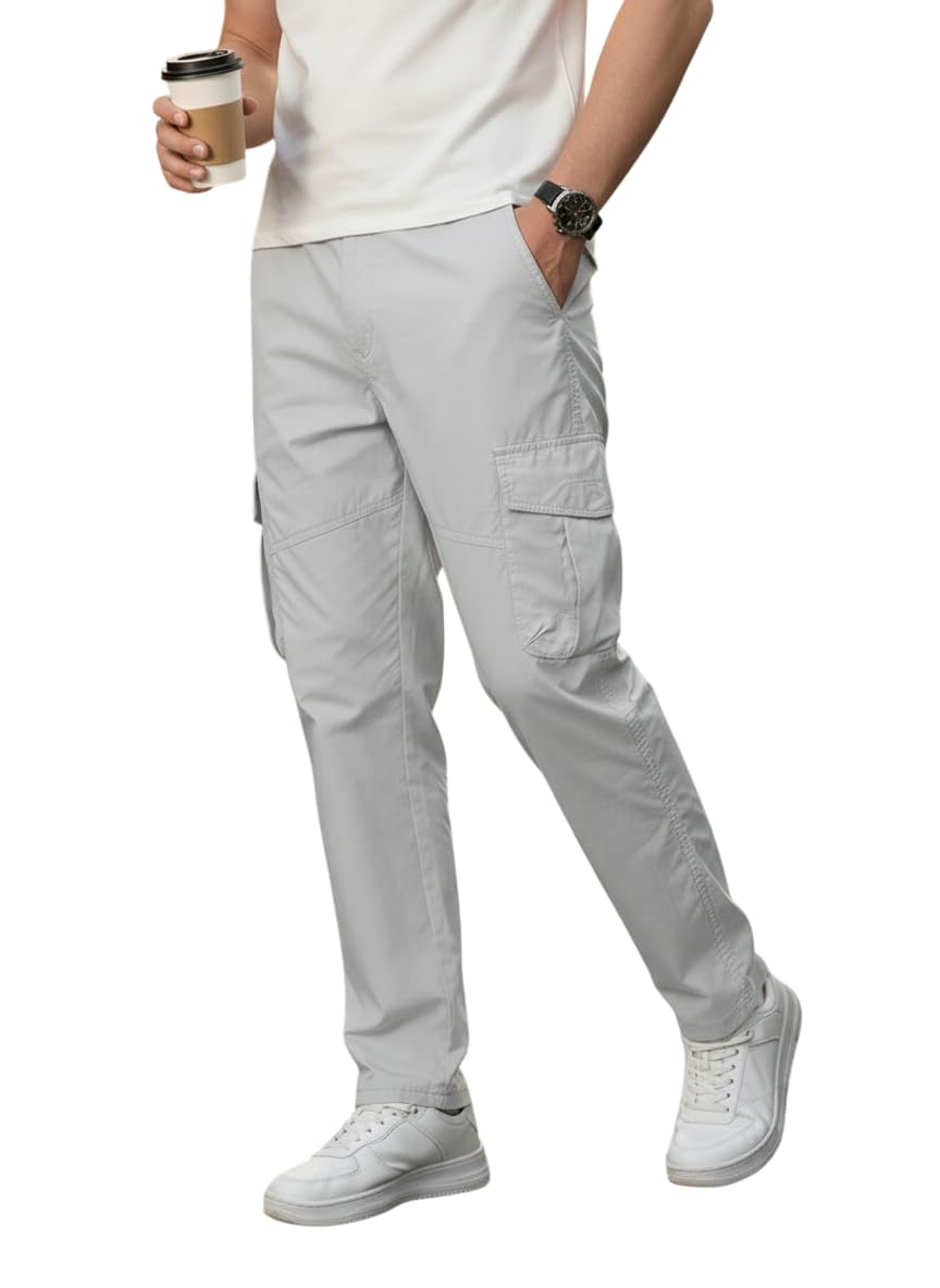 Campus Sutra Menâ€™s Cotton Cargo Pants | Men Cargo Jogger Pant | Slim Fit Track Pants with Side Pockets | Stylish Streetwear Lower for Gym, Casual & Travel in neutral