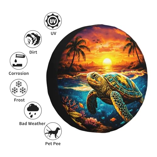 Image of Sea Turtle Spare Tire Cover - Funny Wheel Protectors Waterproof Universal Wheel Cover for SUV Rv Travel Trailer Camper Truck 16 Inch