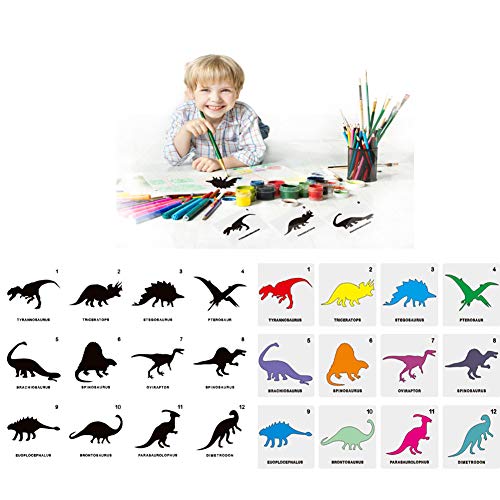 HIMM - Plantilla de plástico para pintar con dinosaurios, 12 unidades, diseño de animales pequeños, 5 x 5 cm