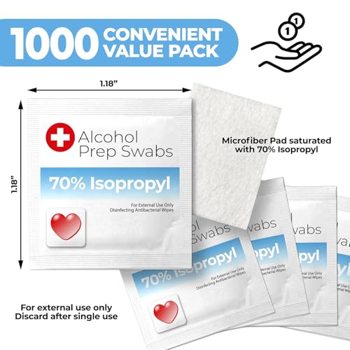 Image of Alcohol Prep Pads - 70% Isopropyl Alcohol Wipes, 1000 Pack Individually Wrapped Alcohol Pads Bulk - Great for Home, Medical and First Aid Kits