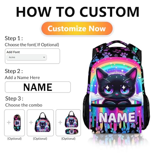 Kids Backpack for School, Personalized Cat Backpacks for Girls 6-8, Kids Back to School Supplies, 17 Inch Cute Leisure Animal Bookbag for Travel Preschool Elementary Kindergarten3
