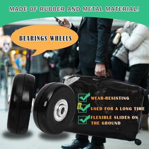 40mm x 17mm Set of 4 Luggage Suitcase Replacement Wheels Rubber Suitcase Wheels Replacement Swivel Caster Wheels Bearings Repair Kits Axles 30mm&35mm4
