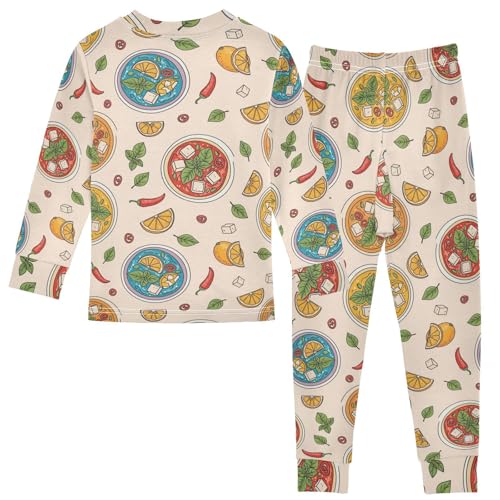 Pajama Sets Long Sleeve Tomato Soup Food Pattern Soft Comfy Sleepwear 2 Piece PJS 3-8T3